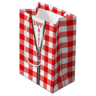 Birthday Zipper On Buffalo Plaid   Medium Gift Bag