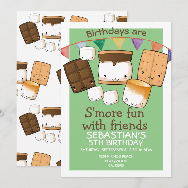 Birthdays are more fun with friends marshmallow invitation (Front/Back)