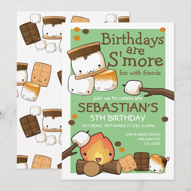 Birthdays are more fun with friends marshmallow invitation (Front/Back)