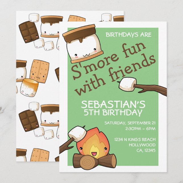 Birthdays are more fun with friends marshmallow invitation (Front/Back)