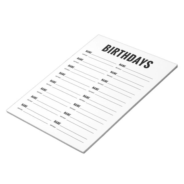 Birthdays Organization Form Notepad (Angled)