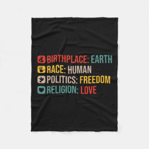Birthplace Earth Race Human Politics Freedom Posit Fleece Blanket