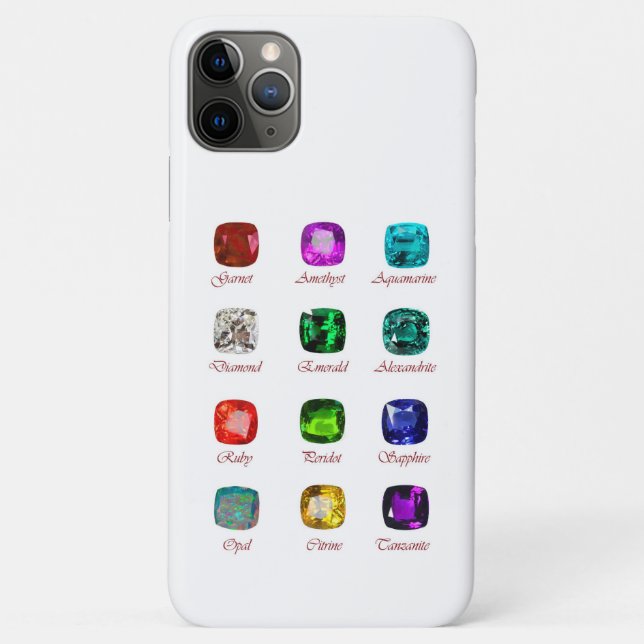 Birthstone Chart, 12 Month Gemstones, iPhone Case (Back)