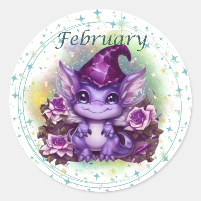 Birthstone February Amethyst Dragon Sticker (Front)