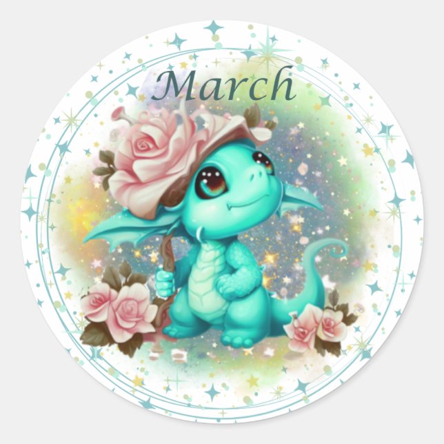 Birthstone March Aquamarine Dragon Sticker (Front)