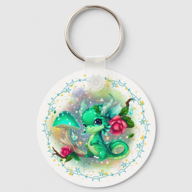 Birthstone May Emerald Dragon Keychain (Front)