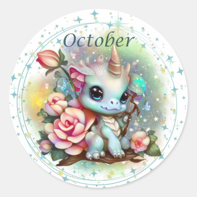Birthstone October Opal Dragon Sticker (Front)
