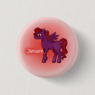 Birthstone Pegasus Pony- January/Garnet 1 Inch Round Button