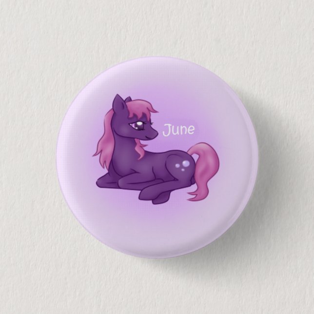 Birthstone Pony- June/Alexandrite 1 Inch Round Button (Front)