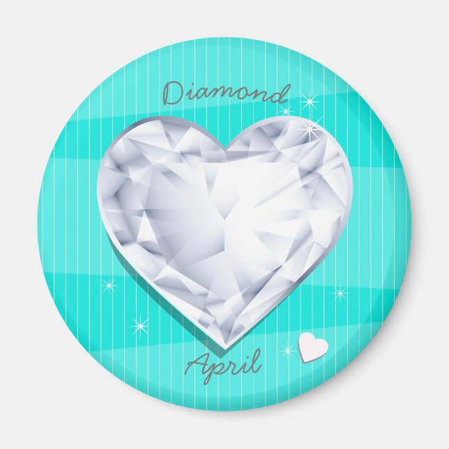 Birthstones April Diamond cool blue Heart Magnet (Front)
