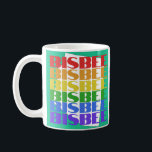Bisbee coffee mug<br><div class="desc">The coffee mug design saying "Bisbee" is coloured turquoise but it has white,  red,  orange,  yellow,  green,  blue and purple ink in it. It makes it ideal for either coffee or tea in the mornings. It is microwave and dishwasher safe.</div>