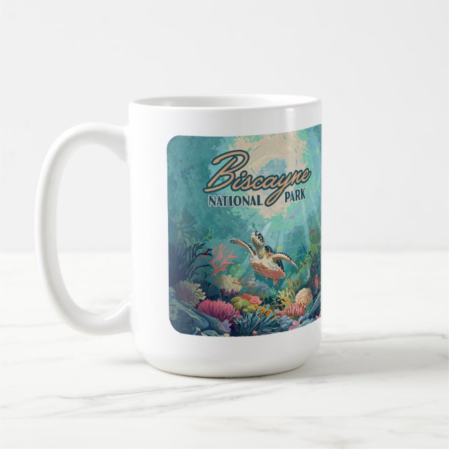 Biscayne National Park Florida Turtle Coral Retro Coffee Mug (Left)