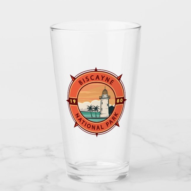 Biscayne National Park Retro Compass Emblem Glass (Front)