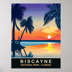 Biscayne, Summer Sunset at Florida, Travel Poster