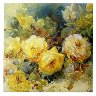 Bischoff - Roses (yellow), fine art painting, Tile