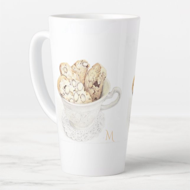 BISCOTTI Tall Latte Mug + Initial (Left Angle)