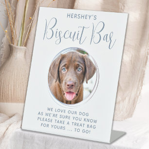 Biscuit Bar Pet Photo Dusty Blue Dog Wedding Favou Pedestal Sign