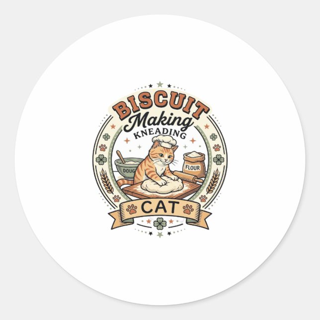 Biscuit Making Kneading Cat Biscuit Making Kneadin Classic Round Sticker (Front)