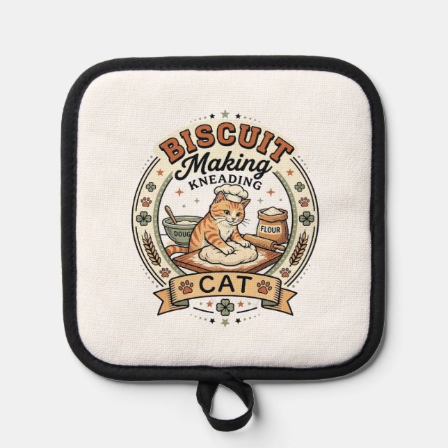 Biscuit Making Kneading Cat Biscuit Making Kneadin Pot Holder (Front)