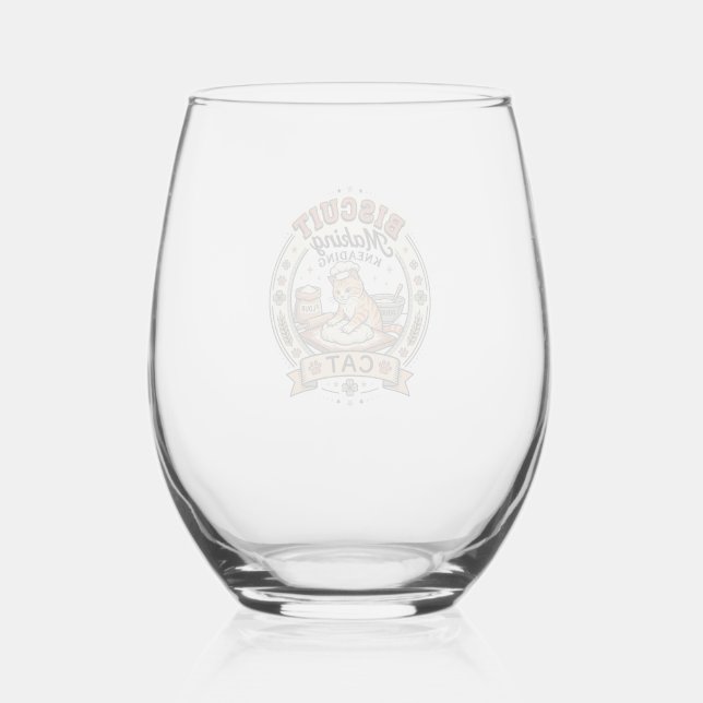 Biscuit Making Kneading Cat Biscuit Making Kneadin Stemless Wine Glass (Front)