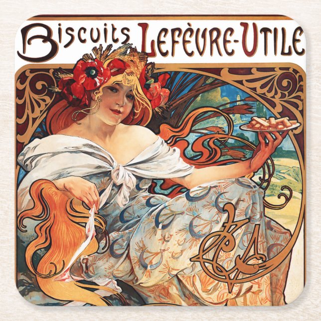 Biscuit, Mucha Square Paper Coaster (Front)