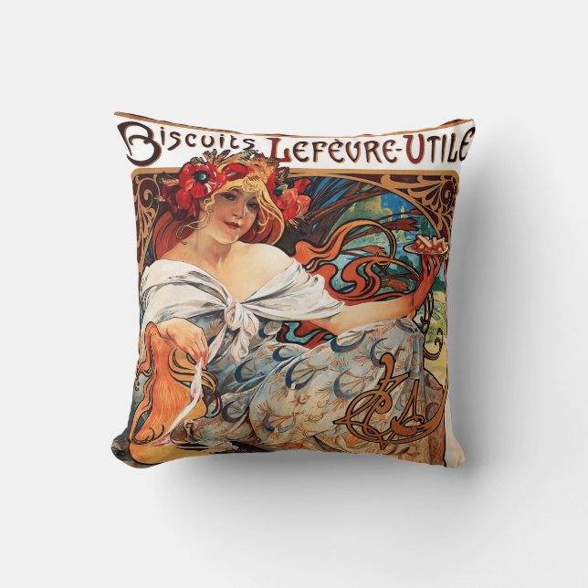 Biscuit, Mucha Throw Pillow (Front)