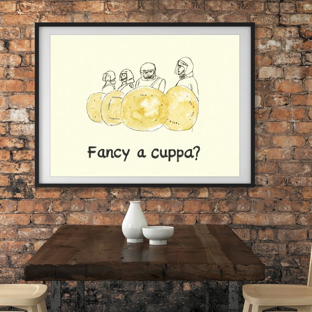 Biscuit Police Drawing Funny Fancy a Cuppa Slogan  Poster (Funny coffee drinkers joke fancy a cuppa sketch original artwork by artist Catherine Sweetman)
