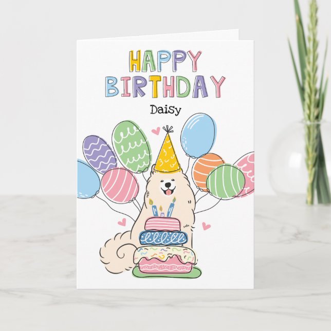Biscuit Samoyed Chien Bonne Carte d'Anniversaire (Devant)