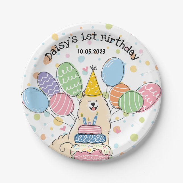 Biscuit Samoyed Dog Birthday Party Paper Plates (Front)