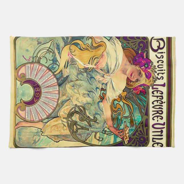 Biscuits Lefevre-Utile by Alphonse Mucha (1896) Kitchen Towel (Horizontal)