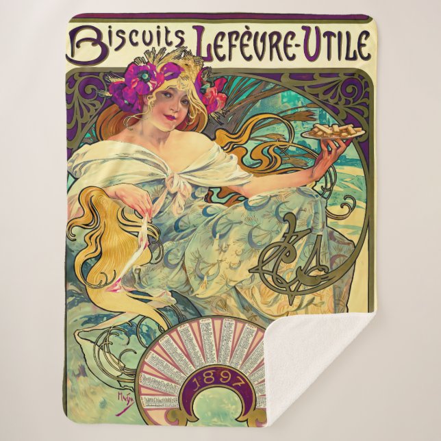 Biscuits Lefevre-Utile by Alphonse Mucha (1896) Sherpa Blanket (Front)