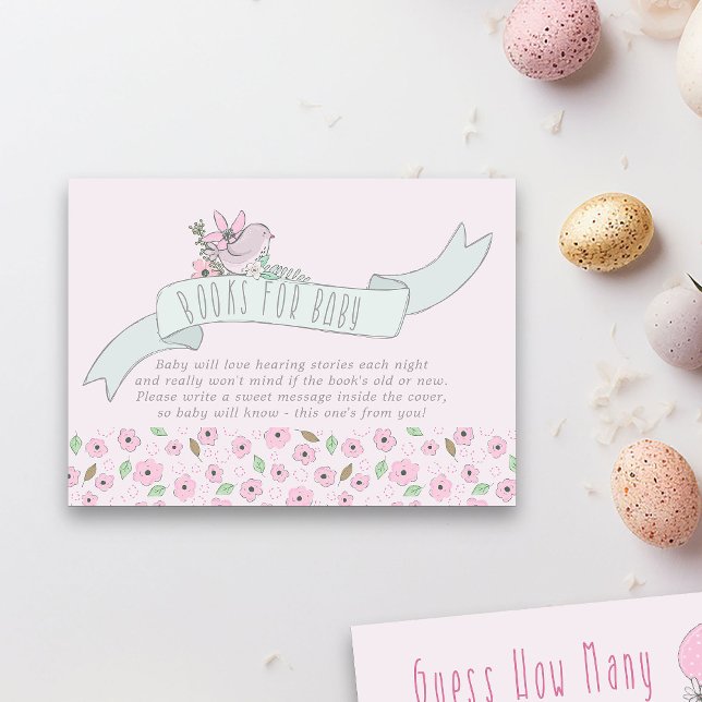 Biseau mignon sur bannière Livres pour bébé carte  (Books for Baby Shower Pink Enclosure Card from my Little Bunny & Balloon Baby Shower collection
)