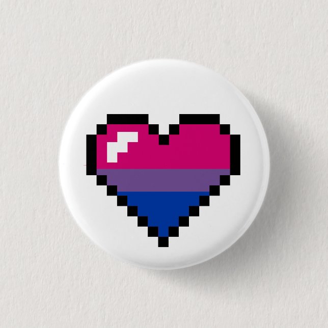 Bisexual 8-Bit Retro Pride Heart 1 Inch Round Button (Front)
