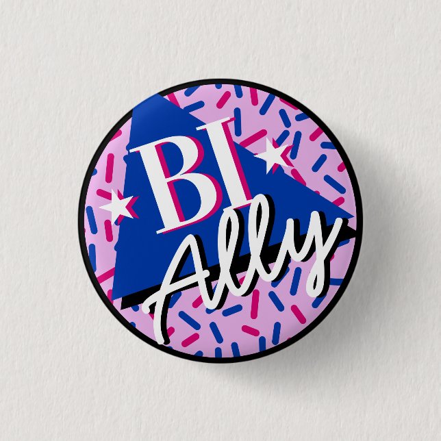 Bisexual Ally Pink Blue Sprinkles 90s Memphis 1 Inch Round Button (Front)