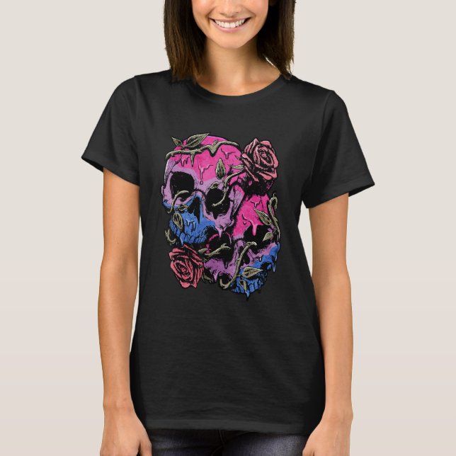 Bisexual Bi Pride Flag Gothic Skull T-Shirt (Front)
