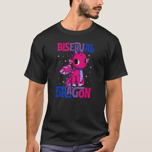Bisexual Dragon  Cute Majestic Bi Pride Flag T-Shirt (Front)