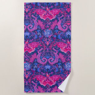 Bisexual Dragon Damask - Bi Pride Flag Colours Beach Towel