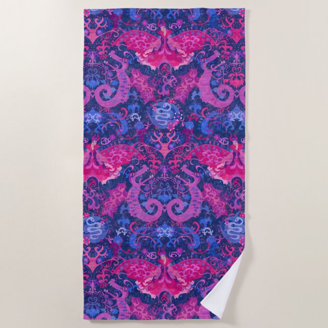 Bisexual Dragon Damask - Bi Pride Flag Colours Beach Towel (Front)
