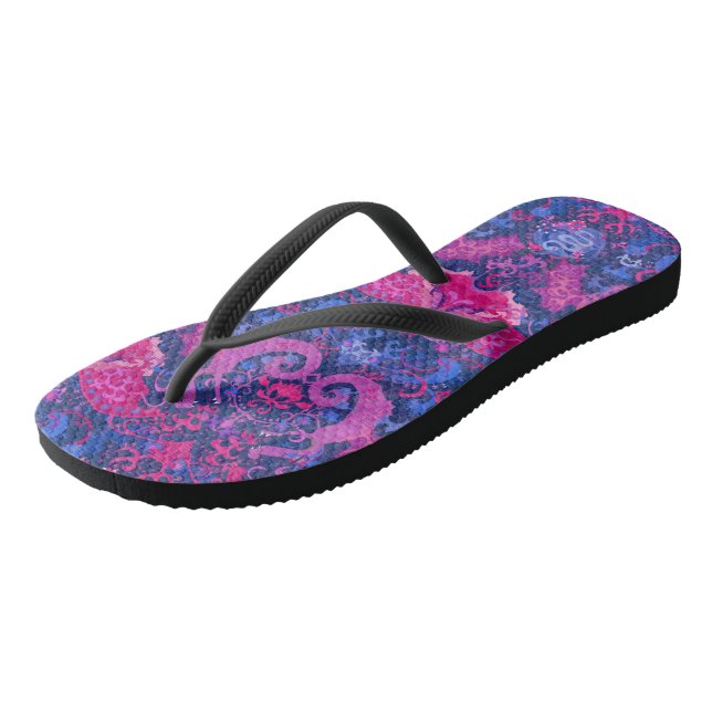 Bisexual Dragon Damask - Bi Pride Flag Colours Flip Flops (Angled)