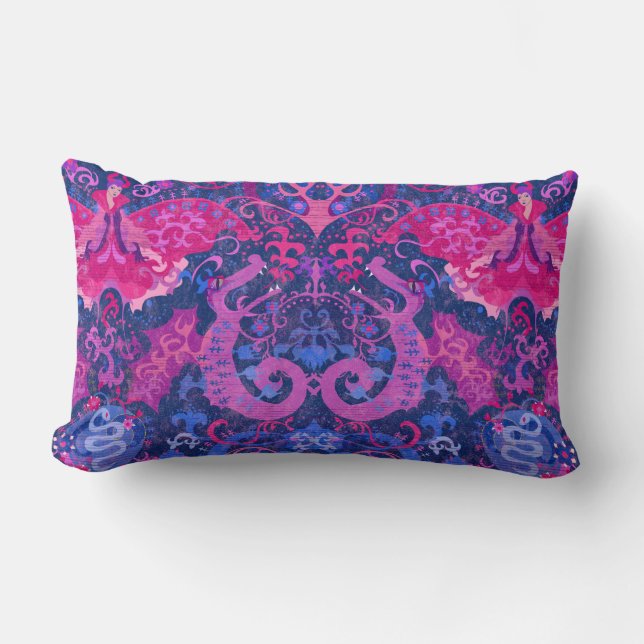 Bisexual Dragon Damask - Bi Pride Flag Colours Lumbar Pillow (Front)