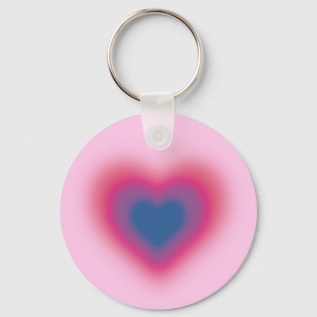 Bisexual flag colour on a blurred heart keychain (Front)