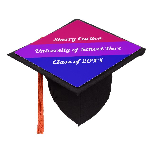 Bisexual Flag Cute Monogram Graduation Cap Topper (Angled)
