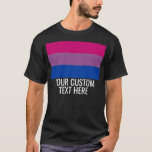 Bisexual Flag LGBT Custom Text Black T-Shirt<br><div class="desc">Bisexual Flag LGBT Rainbow Stripes Custom Text Black T-Shirt</div>