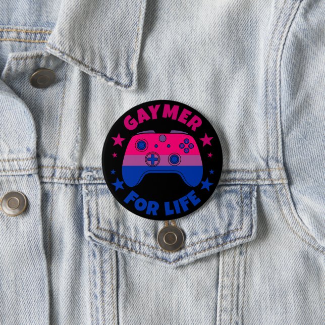 Bisexual Gaymer For Life Video Game Pride Flag 3 Inch Round Button (In Situ)