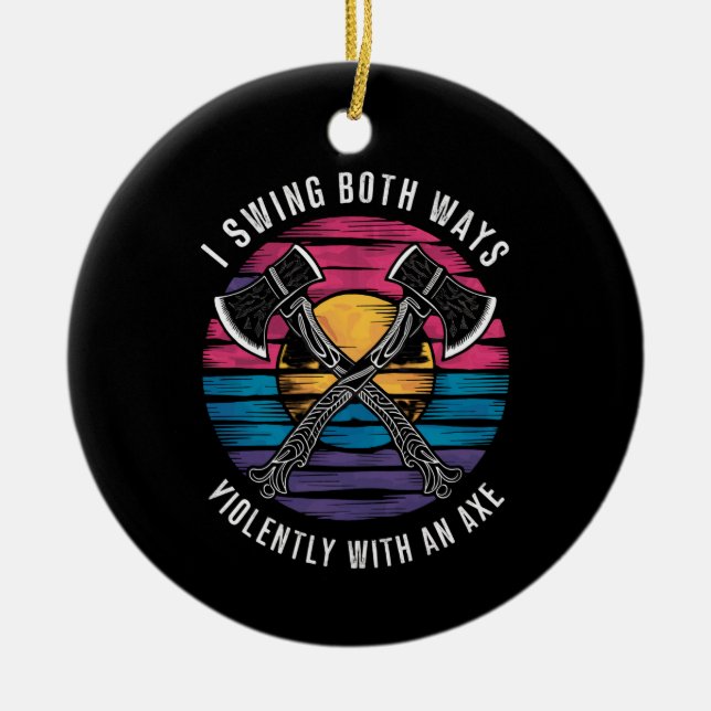 Bisexual I Swing Both Ways Axe Funny Bi Pride Flag Ceramic Ornament (Front)