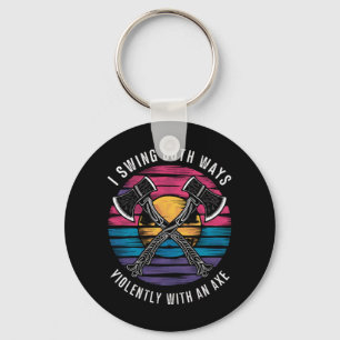 Bisexual I Swing Both Ways Axe Funny Bi Pride Flag Keychain