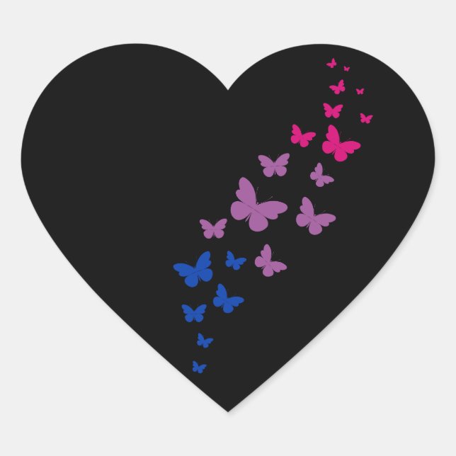 Bisexual Pride Butterfly Trail Heart Sticker (Front)