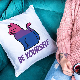 Bisexual Pride Cat  - Be Yourself Throw Pillow