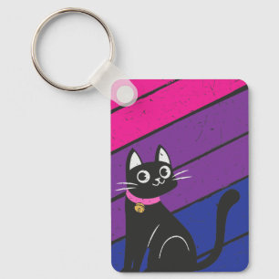 Bisexual Pride Flag and Bisexual Cat Keychain
