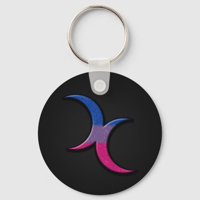 Bisexual Pride Flag Colored Crescent Moons Symbol Keychain (Front)